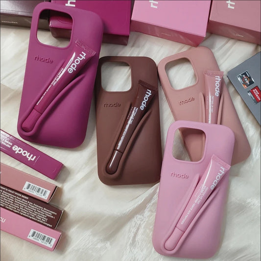 【新作夏カラー】リップホルダー付きシリコンiPhoneケース｜スタンド機能付き｜DIY収納｜対応モデル多数